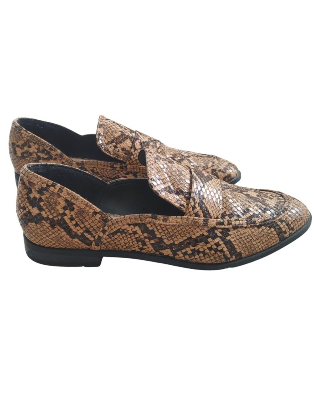 Zara Trafaluc Snakeskin Penny Loafers Tan Brown Animal Print Slip On Flats 37 - Picture 6 of 6